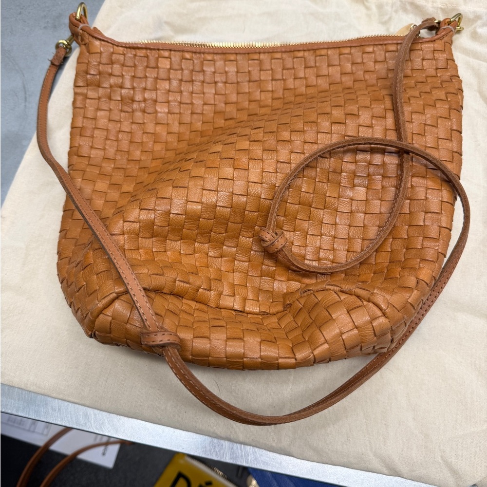 Clare V. Tan Petite Jeanne Woven Leather Crossbody Bag